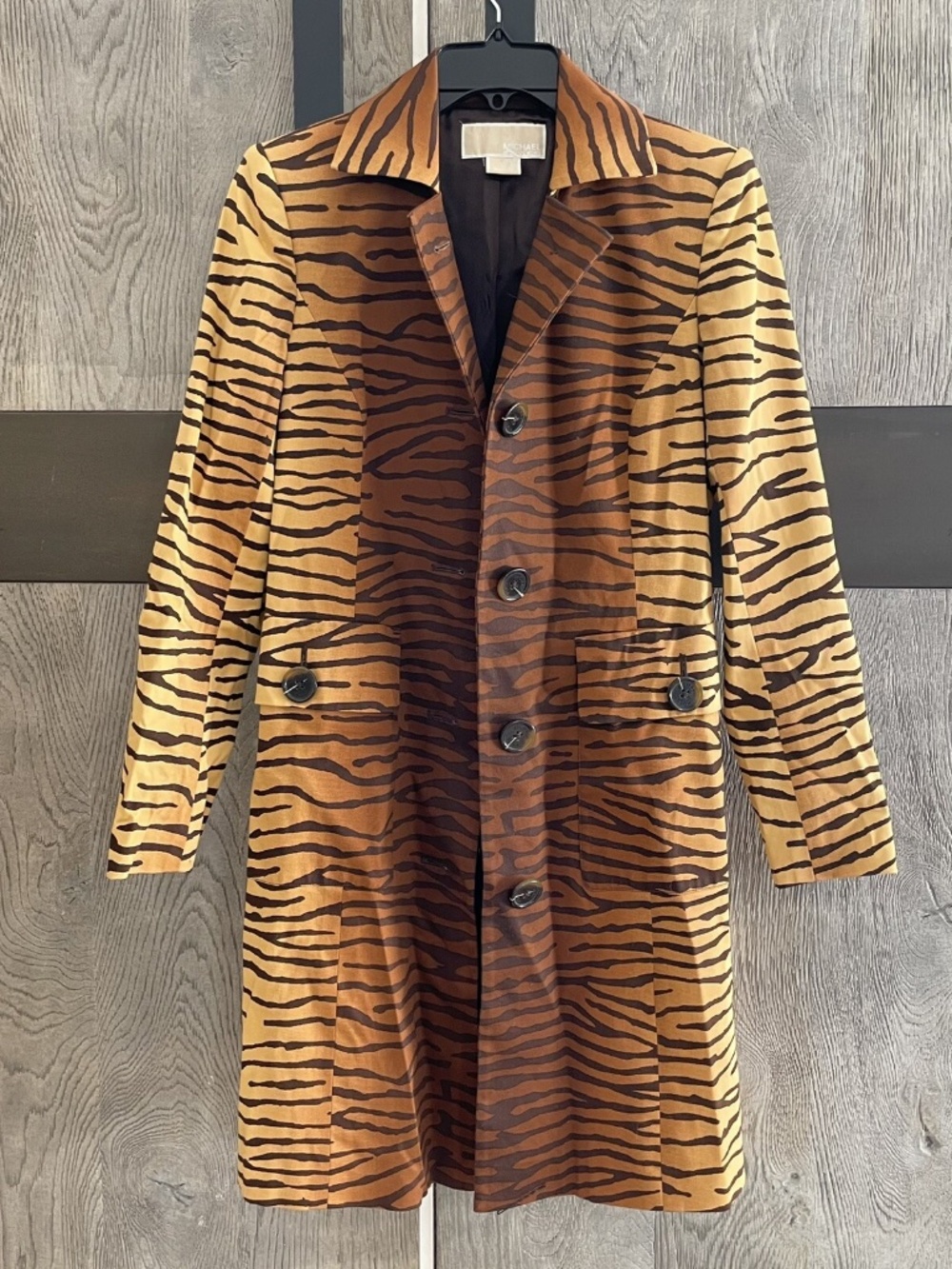 Vintage Michael Kors Coat Divine Tiger Animal Print, Pockets, Button Down(0182)